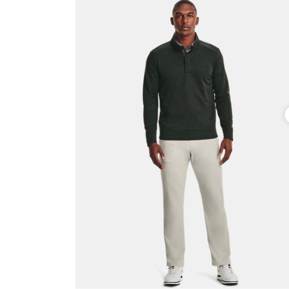 Men's Under Armour Golf Storm Sweater Fleece Heather Snap Navy Mock Pullover